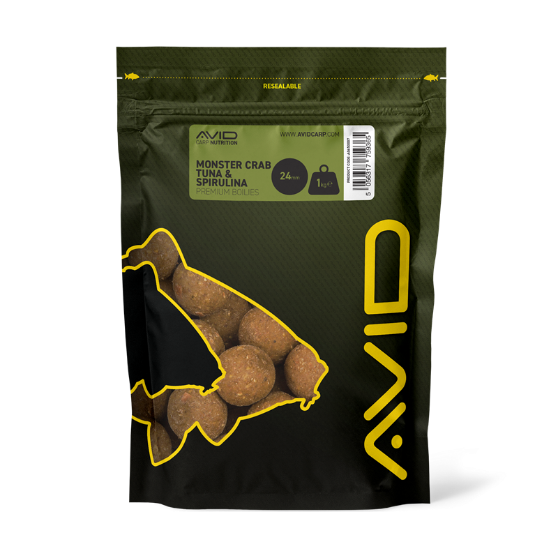 Boilies Avid Carp Premium Monster Crab Tuniak a spirulina 24 mm