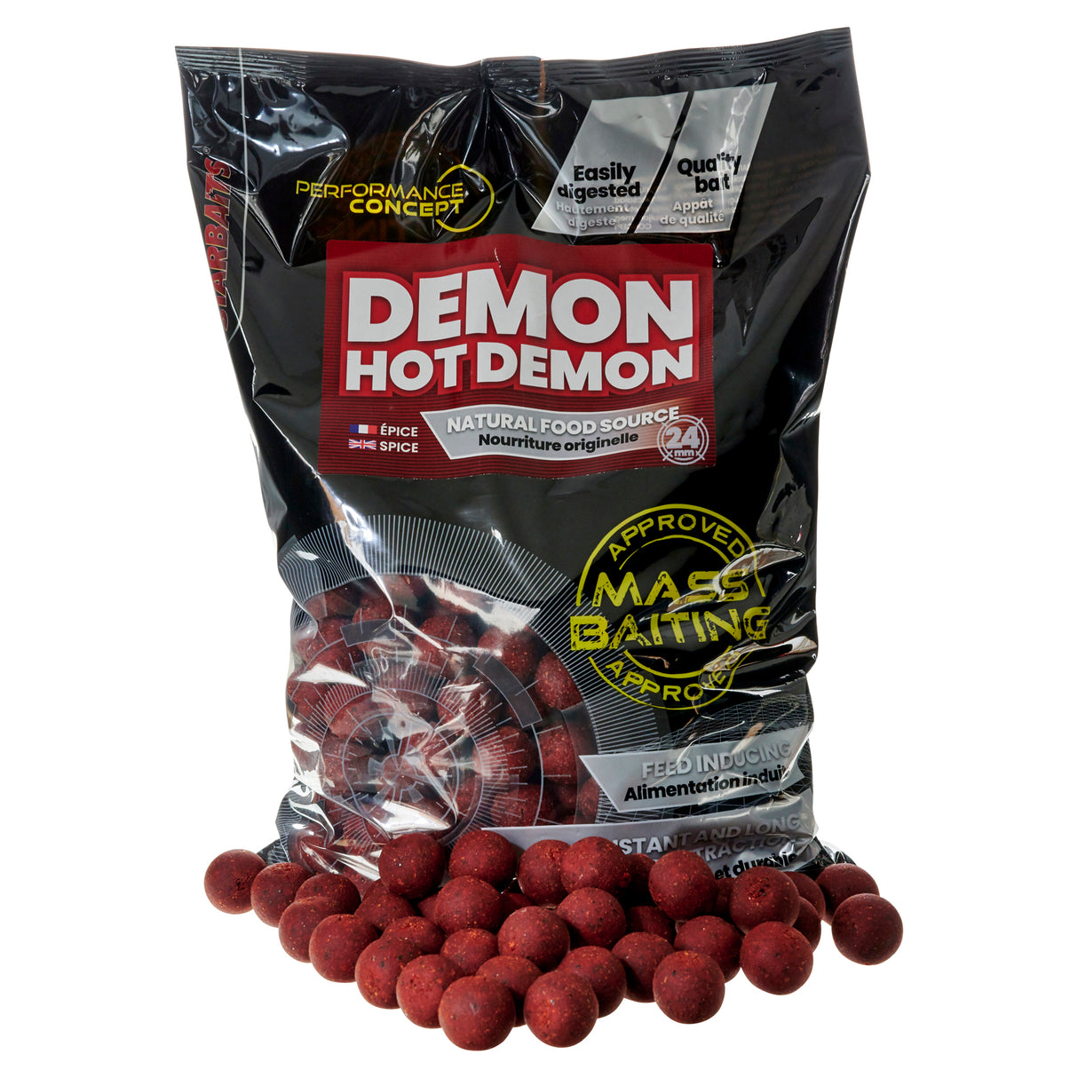 Boilies Starbaits Hromadné vábenie Hot Demon 24 mm 3 kg