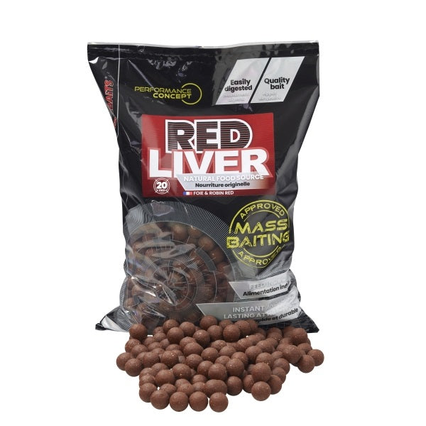 Boilies Starbaits Hromadné vábenie Red Liver 20 mm 3 kg